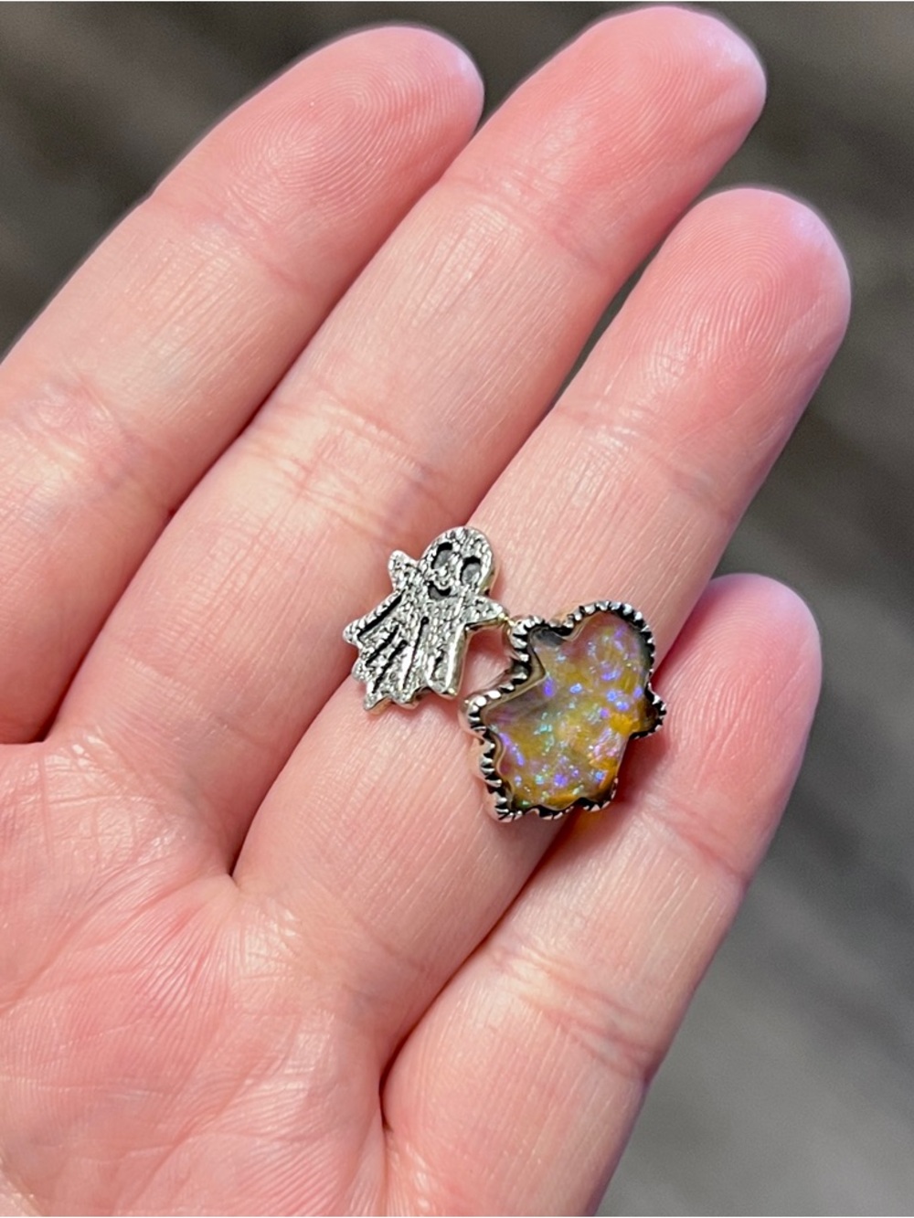 Krush Kandy Sterling Silver 925 Opal Halloween Ring and Pendant charm ghost - Picture 8 of 11